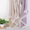 Cotton Muslin Swaddle Blankets for Newborn Baby Tassel Receiving Blanket Solid Swaddle Wrap Infant Soft Sleeping Quilt Bed Cover 2