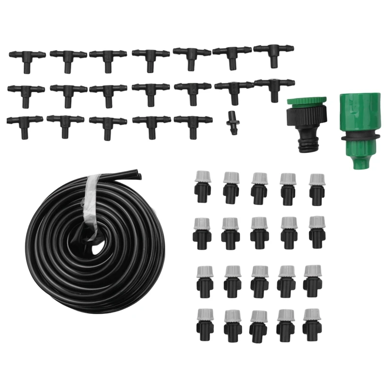 

1 Set Water Misting Cooling System Mist Sprinkler Nozzle Garden Patio Greenhouse Plants Spray Fog Hose Watering Kit 10M