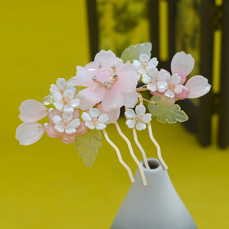 Hosta Flower Hairpin Fairy chinese style handmade comb Hair Accessories Fringe Step and Shake women hair jewerly Hair Accessory