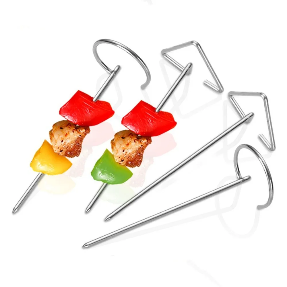10PCS Portable Barbecue Sticks Reusable Barbecue Accessories Oven Hanging Vertical Grill Stainless Steel Skewers