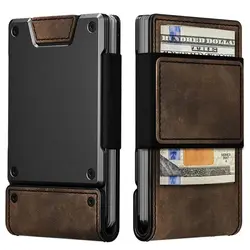 Deluxe RFID Blocking Leather Wallet with Pull - Out Card Holder and Metal Accents (Coffee)