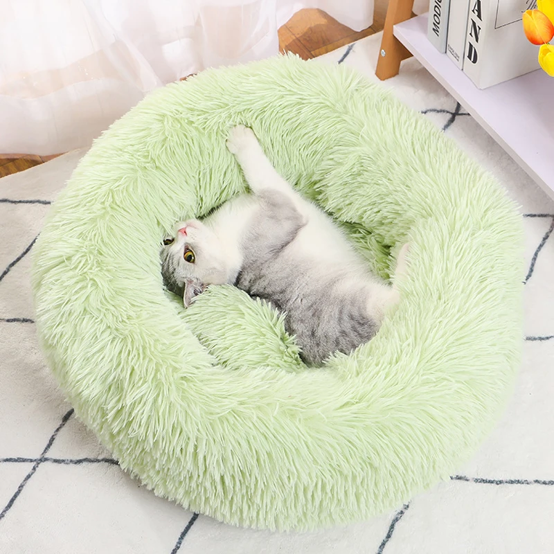 Cat Bed Long Plush Dogs Basket Cushion Cat Bed Cat Mat Animals Sleeping Sofa 40-60cm Round Pet Bed for Large Dog Bed Super Soft
