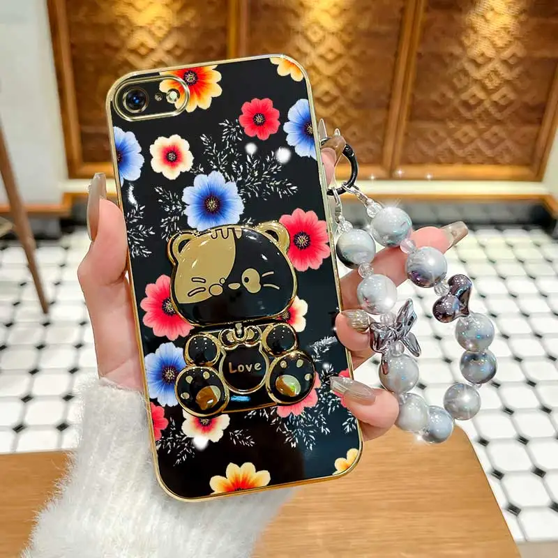 Colorful Flowers Phone Case Set with Lanyard and Stand