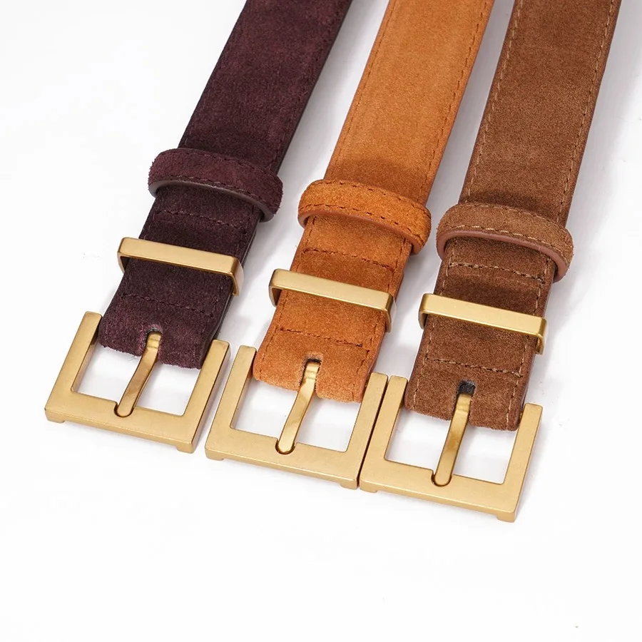 Elegant Women's Suede Cowhide Leather Belt with Metal Buckle - 2.8cm Wide