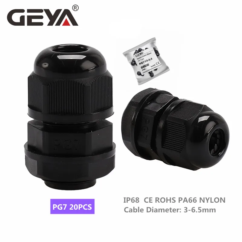GEYA PG Type Cable Gland Waterproof PG7 for 3-6.5mm PG9 PG11 PG13.5 PG16 PG21 Black Nylon Plastic Connector IP68