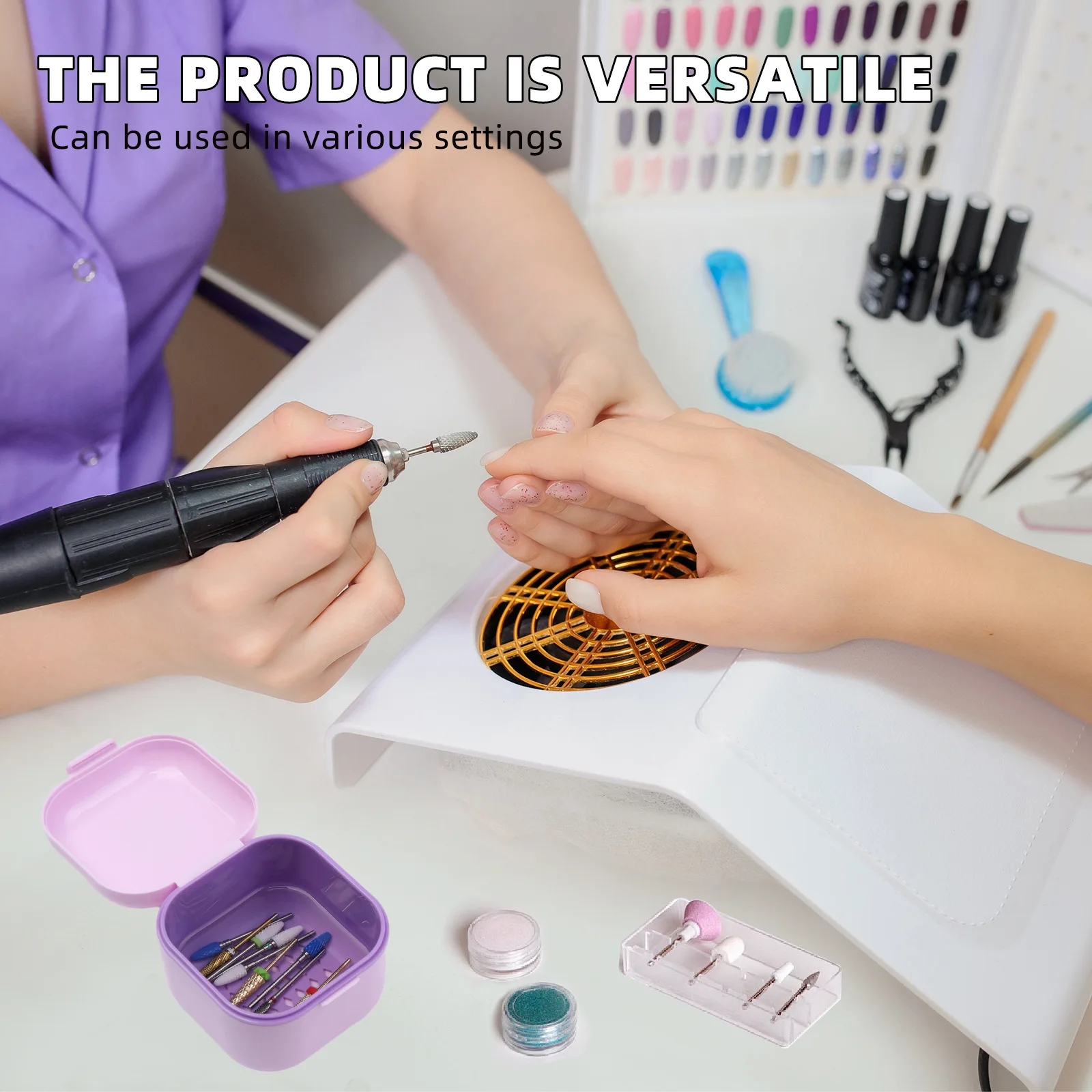 Contenitore Sterilizzatore per Strumenti per Unghie in Plastica, Contenitore per Pulizia e Disinfezione delle Punte per Trapano per Unghie con Cestello e Vassoio per Immersione, Custodia per Salone di Manicure - immagine 2