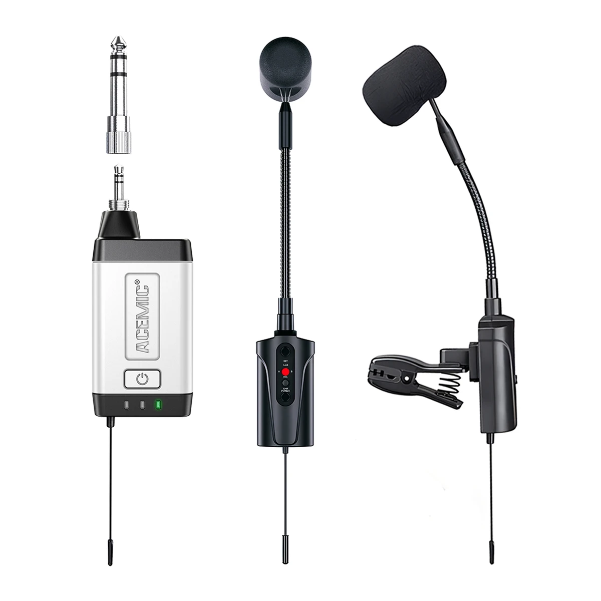 Wireless Microphone for Saxophone Dual Channel UHF Condenser for Saxophonist Playing Recording Stage Performance Acemic Q2/ST-5