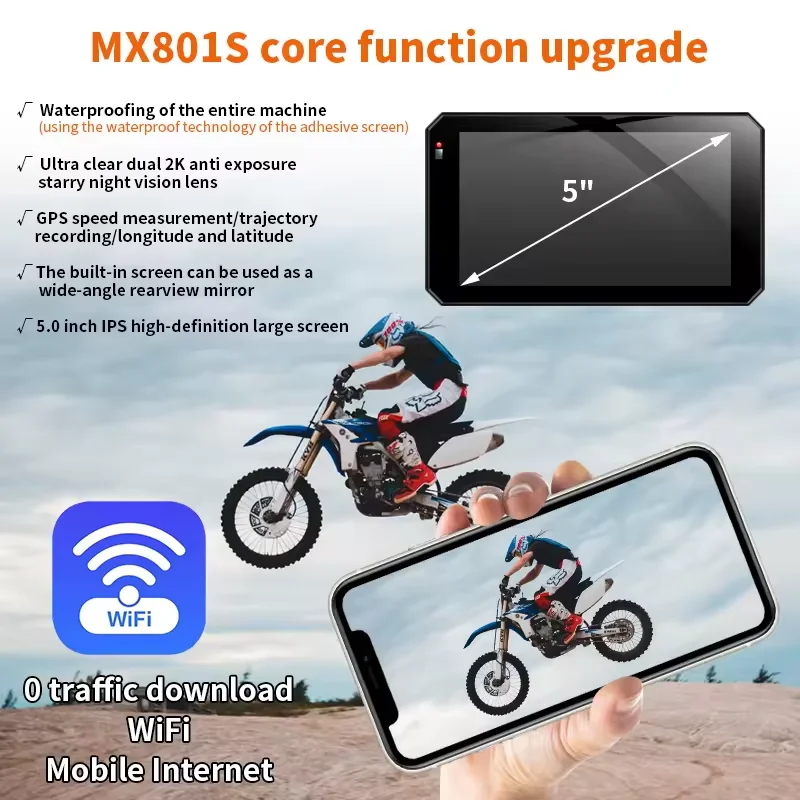 최신 5인치 와이파이 GPS 스마트 무선 카플레이 스크린 오토바이 블랙박스 2K TPMS BT 주행 기록 장치