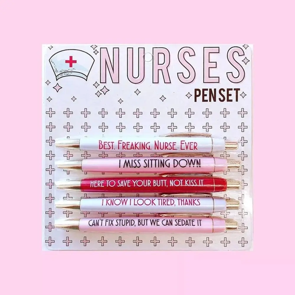 

5Pcs Teachers Nursing Pens Valentine's Day Funny Nurses Pens Set Black Ink Ballpoint Pen Fun Pens