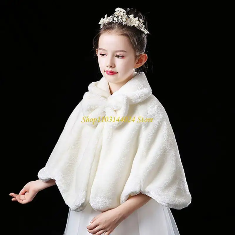 N5KE Blumen-Mädchen-Winter-weicher Plüsch-Bolero-Achselzucken-Prinzessin-Revers-Bowknot-Schulter-Umhang – Detail 9