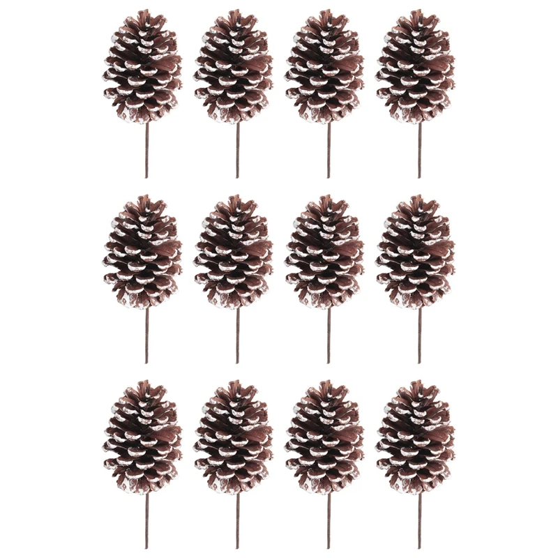 12Pcs Christmas Pinecone Sprays Medium Pinecones Picks With Wired Stems 8.3 Inch Tall For Xmas B