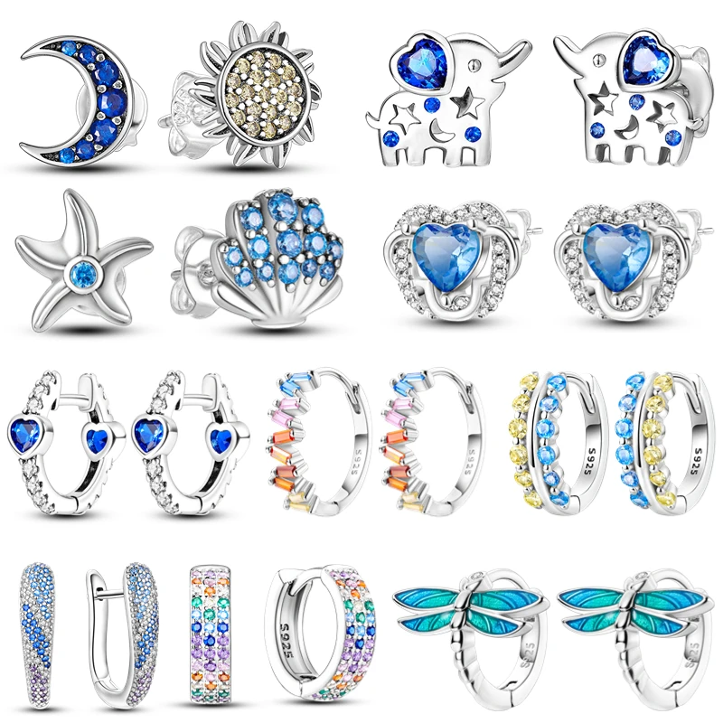 

100% 925 Sterling Silver Hoop Luxury Sparkling CZ U Shape Moon Heart Butterfly Fashion Earrings For Women Party Wedding Jewelry