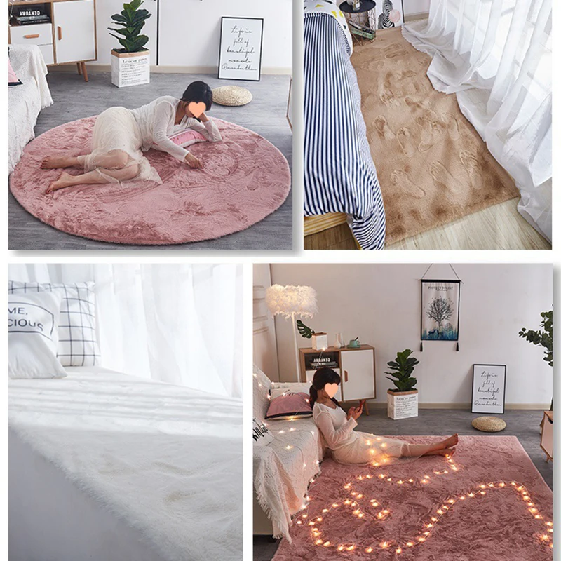 Imitation Rabbit Fur Carpet Livingroom Bedroom Bedside Rugs Soft Fluffy Sofa Mat Coffee Table Bay Window Seat Pad Solid Color 3