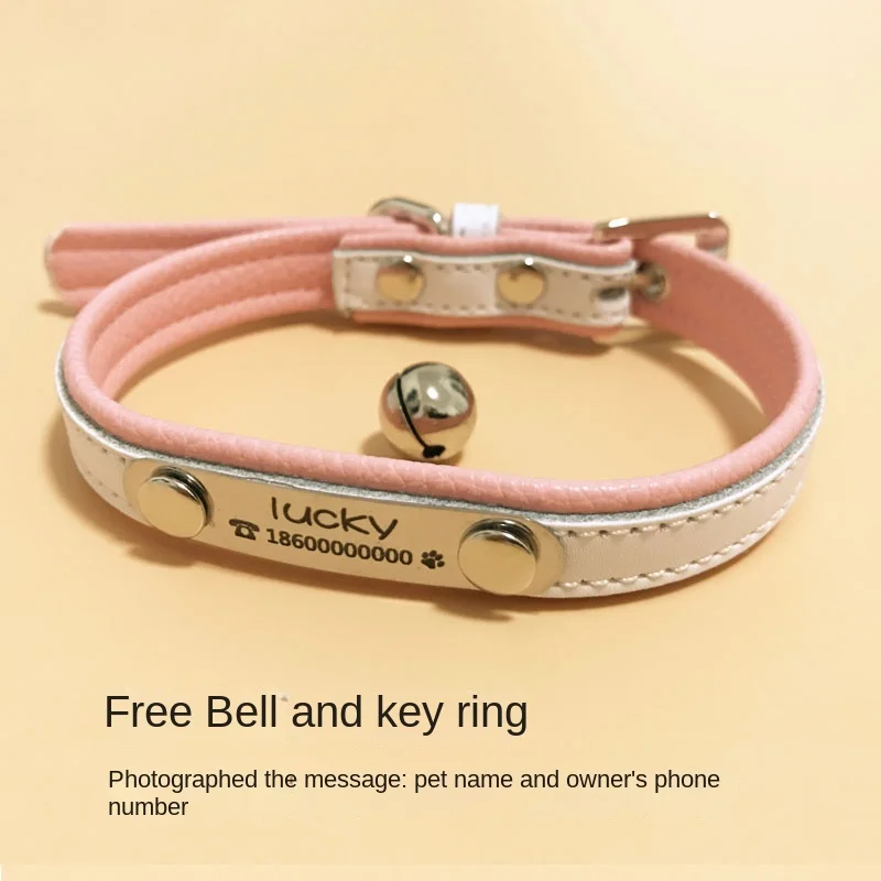 CuteCatCollarNameLeatherSafePendantAdjustableMetalPersonalizedEngravingAntiLostDog