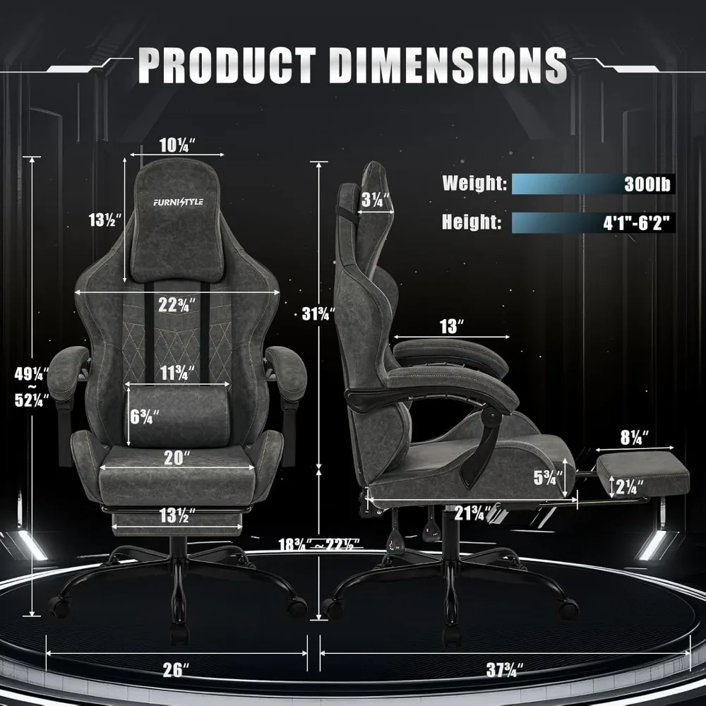 Gaming Chair Retro PU Leather Video Game Chair with Large Lumbar Support, Linkage Armrests, Ergonomic Computer Chair for Gaming 2