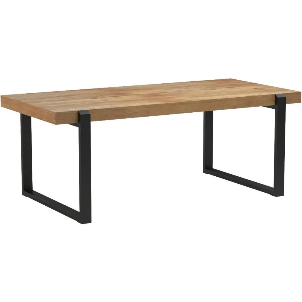 

Country Coffee Table, Wooden and Metal Industrial Cocktail Table in Living Room, 47 Inch Oak Coffee Table