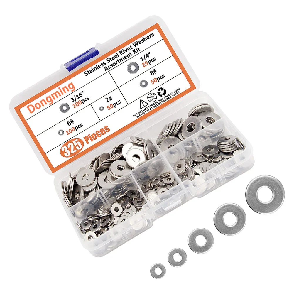 

325 Pcs Flat Washer Set Washers for General Repair Anti-loose Assortment Gasket Kit Stainless Steel Lock Spacers