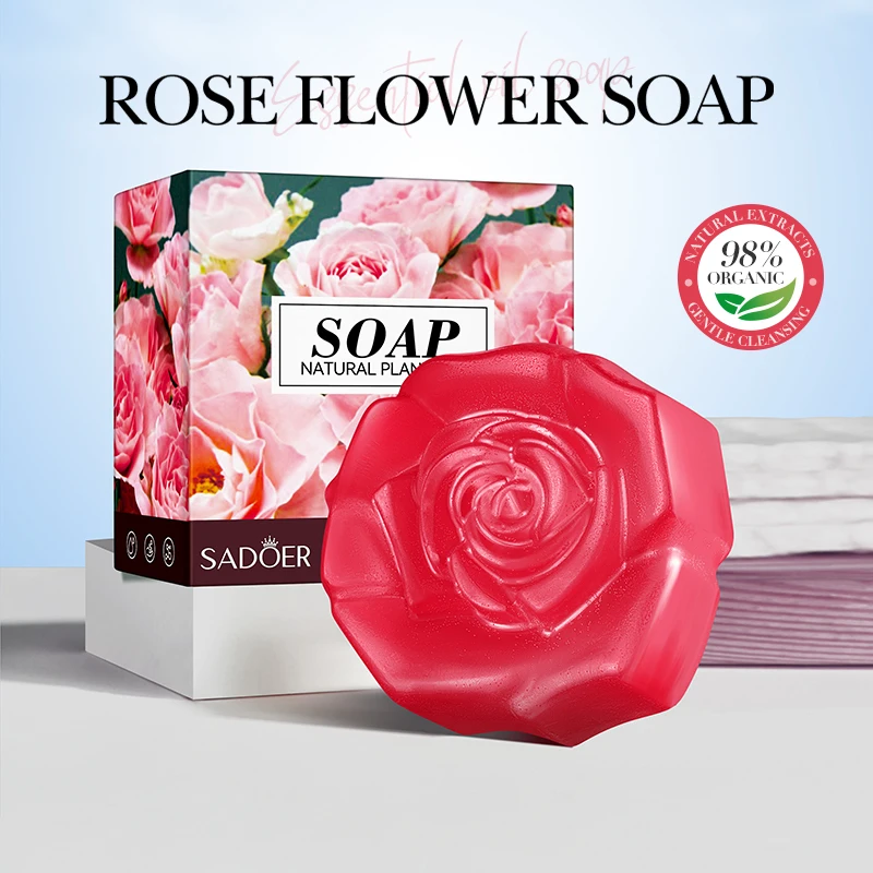 SADOER Rose Facial Soap Face Wash Foam Facial Cleanser Whitening Nourishing Moisturizing Anti Acne Body Bathing Facial Soap