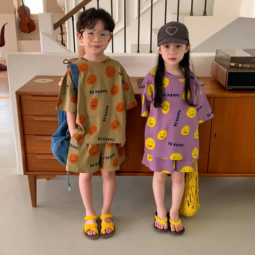 

Summer boys and girls cartoon cotton clothes sets Children Kids loose Outfits Siblings clothing