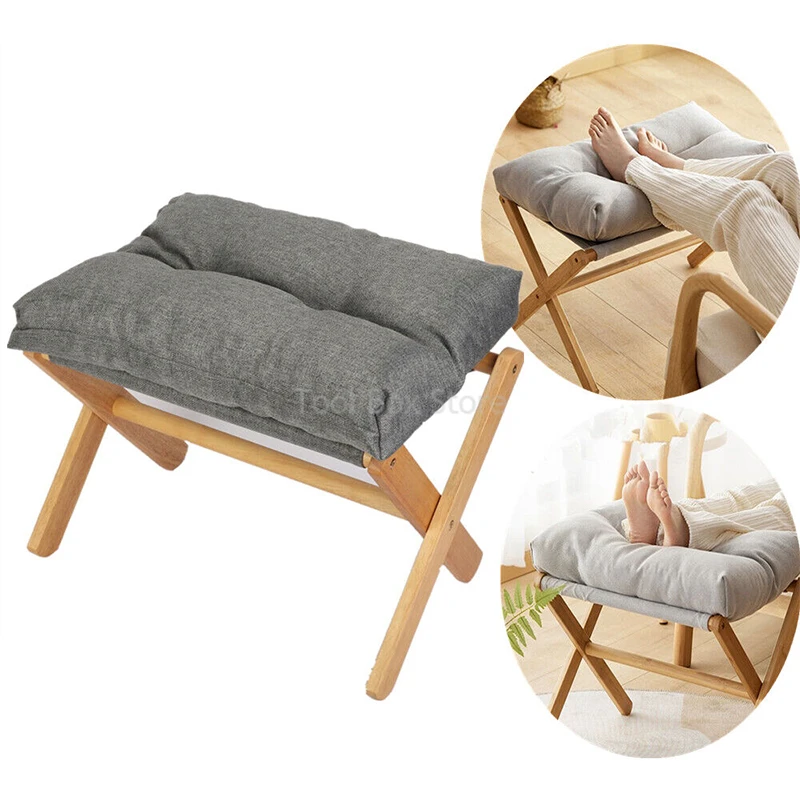 Small Stool Storage folding stool Living Room Foldable Sofa Foot Wood Stool Beech Wooden Low with Soft Breathable Cushion Foot Pedal