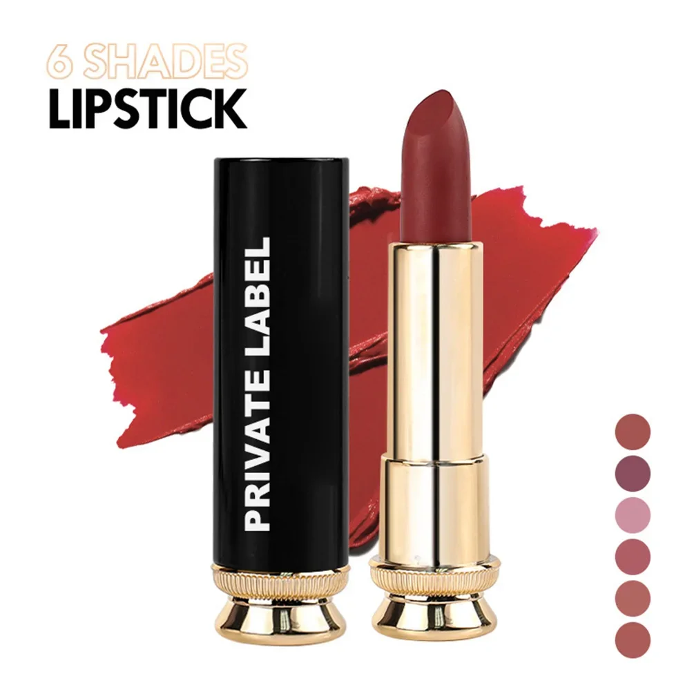 

Custom Bulk 6-color Solid Lipstick Private Label 3.5g Waterproof Matte Black Golden Tube Pigment Non-stick Nude Nuance Makeup