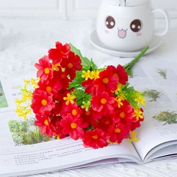 Red Artificial Daisy Flower Bouquet - UV - Resistant Silk Blooms for Home, Wedding, and Garden Decor (Red)