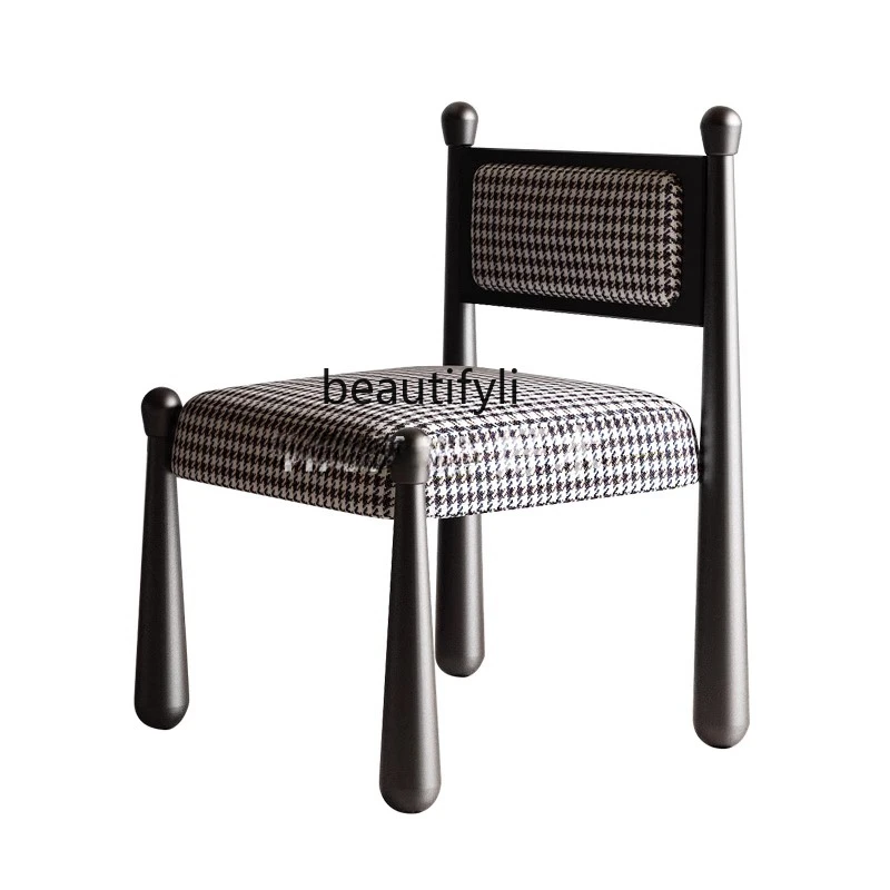 

French Retro Mid-Ancient Solid Wood Restaurant Stool Household Soft Bag Armchair Dining Chair Study Chair