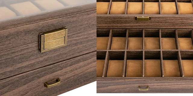 Portagioie Uomo Di Lusso In Legno - Custodia Orologi A 6 Posti Con Vetro, Cassetto Per Gioielli E Occhiali - Foto 7