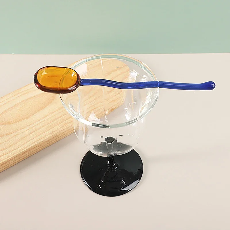 Creative Glass Dessert Spoon Colored Transparent Coffee Dessert Stirring Spoon Long Handle Spoon Kitchen Tableware