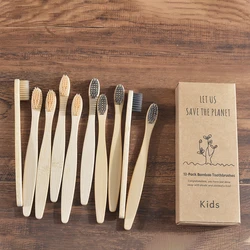 10-Piece Eco-Friendly Children's Bamboo Toothbrush Set with Soft Bristles (Kids 5 Beige 5 Gray)