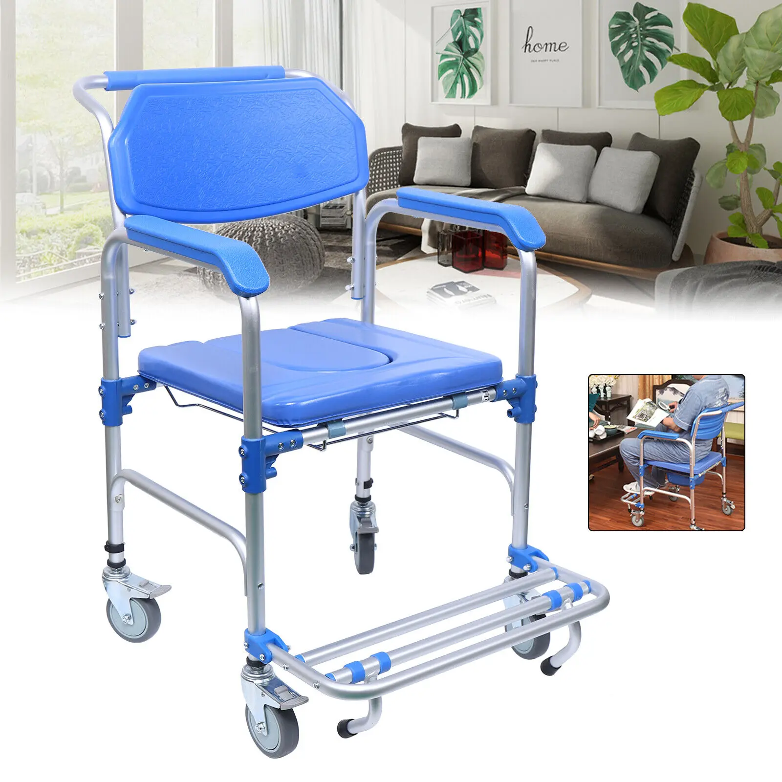 

Potty Chair Commode Chair Toilet Wheelchair, Portable Shower Chair Commode Chair Toilet Seat with Casters Elderly Potty Chair