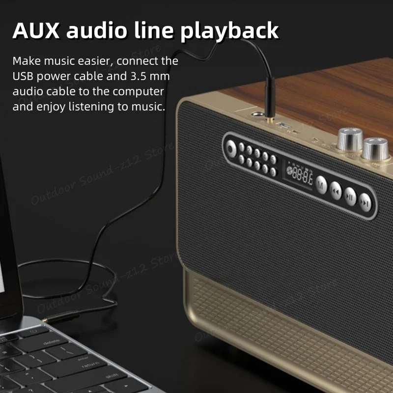 Vintage Wooden Desktop Bluetooth Speaker Wireless Card Subwoofer Home Stereo FM Radio Digital Song Support With USB TF Card Slot