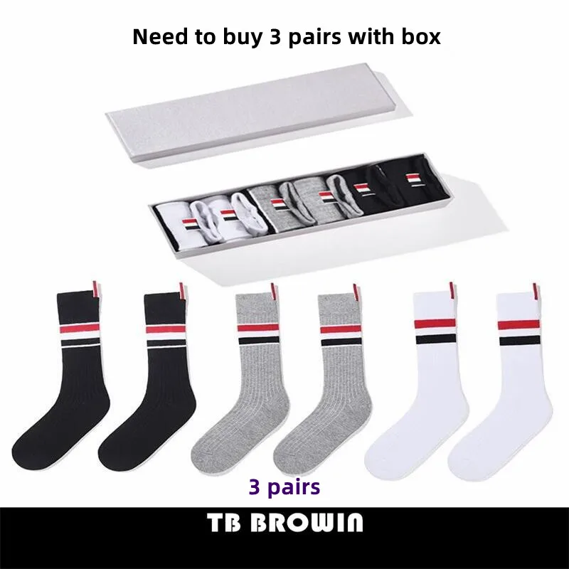 

TB Men's and Women's Socks Stripes Medium tube Four bars socksing