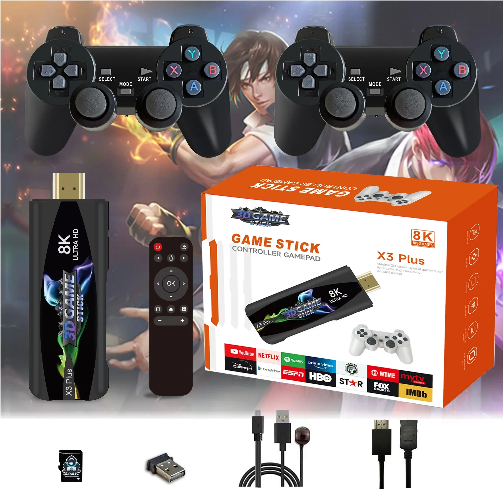 MOAO X3pro Dual System Game 8K Retro Video Games Console with Wireless Controller 3D USB Stick 64G 30000+ Games For PSP TV BOX
