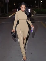 Weird Puss Sexy Fall Jumpsuits Women Diy Shirring o-Neck Full Sleeve Midnight Party Club Stretch Activity Fitness Slim Overalls