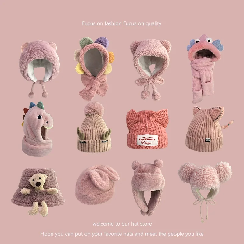 

Autumn Winter Super Warm Sweet Pink Fashion Solid Women's Wool Faux Fur Knitted Bomber Beanies Fisherman's Hat for Girls