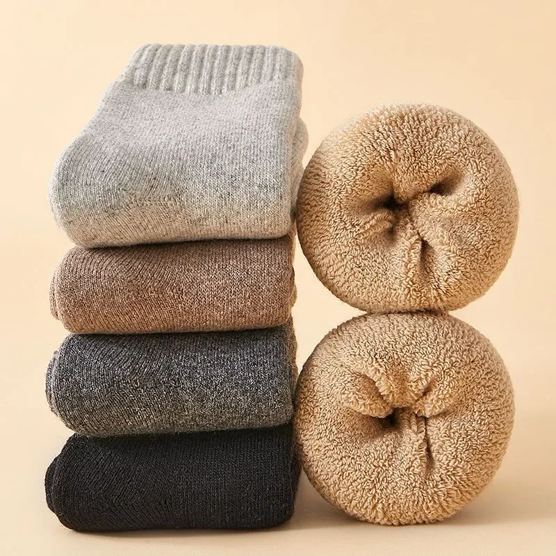Men's Winter Merino Wool Warm Thick Snow Socks - 4 Pairs Pack