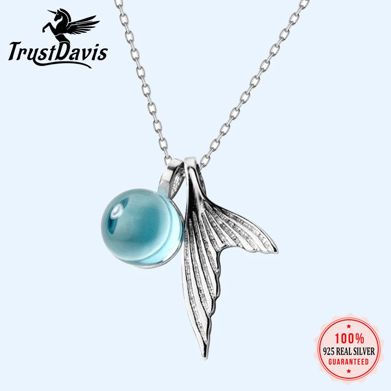 Trusta collar de plata de ley con cola de sirena, cadena de azul dulce para clavícula, joyería DS800|Collares| - AliExpress