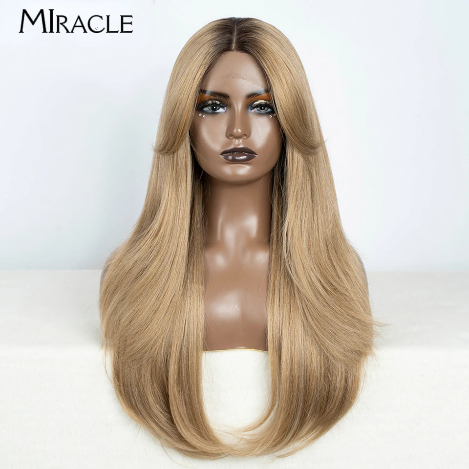 

MIRACLE Synthetic Lace Front Wig for Black Women 26 Inch Straight Ombre Red Blonde Lace Wig Female Cosplay Wig Straight Hair