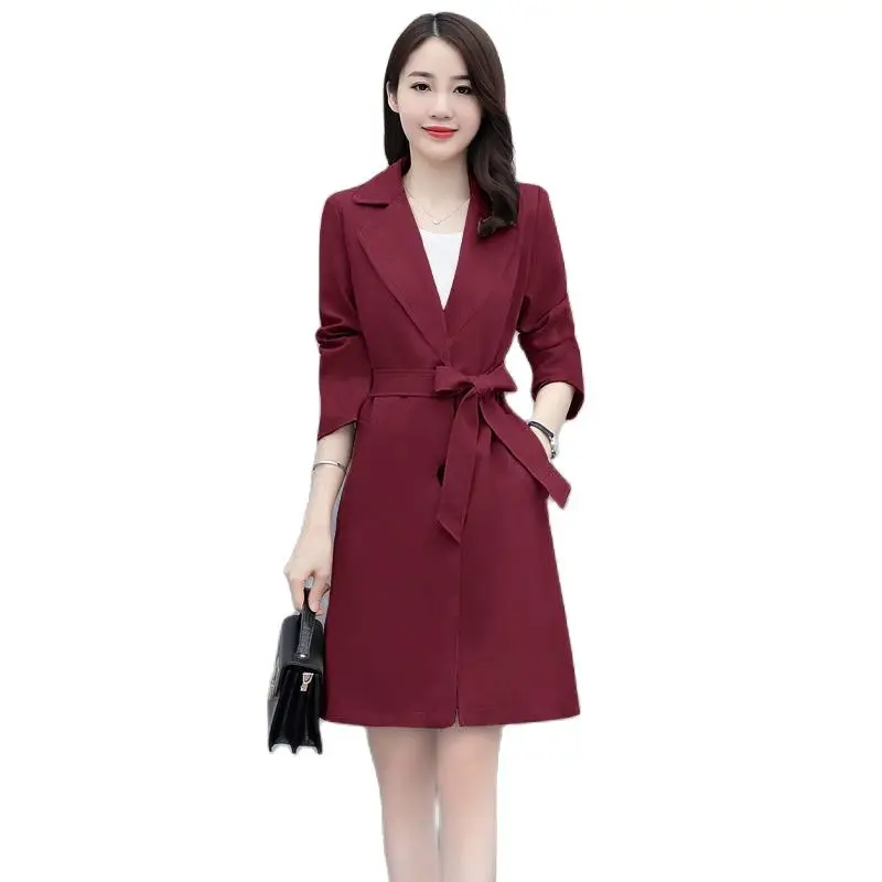 

Новинка 2022, демисезонная ветровка, Женское пальто средней длины, однобортная высококлассная Корейская Свободная верхняя одежда цвета красного вина, хаки, черного цвета