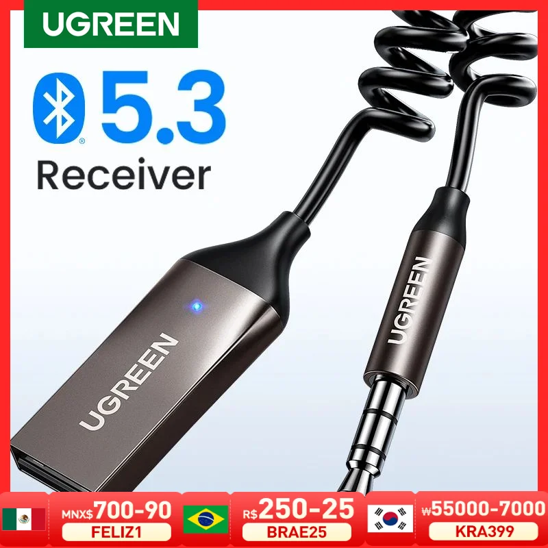 

UGREEN Bluetooth Aux Adapter Wireless Car Bluetooth Receiver USB to 3.5mm Jack Audio Music Mic Handsfree Adapter for Car Speaker