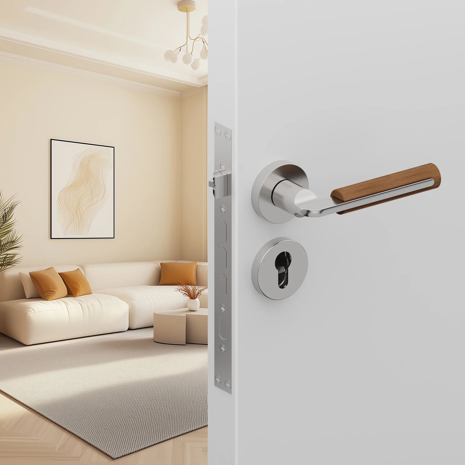 Viladepot Privacy Door Handle White Oak Handle Lever Matt Nickel Bedroom Bathroom Passage Door Lock Without Lock Cylinder