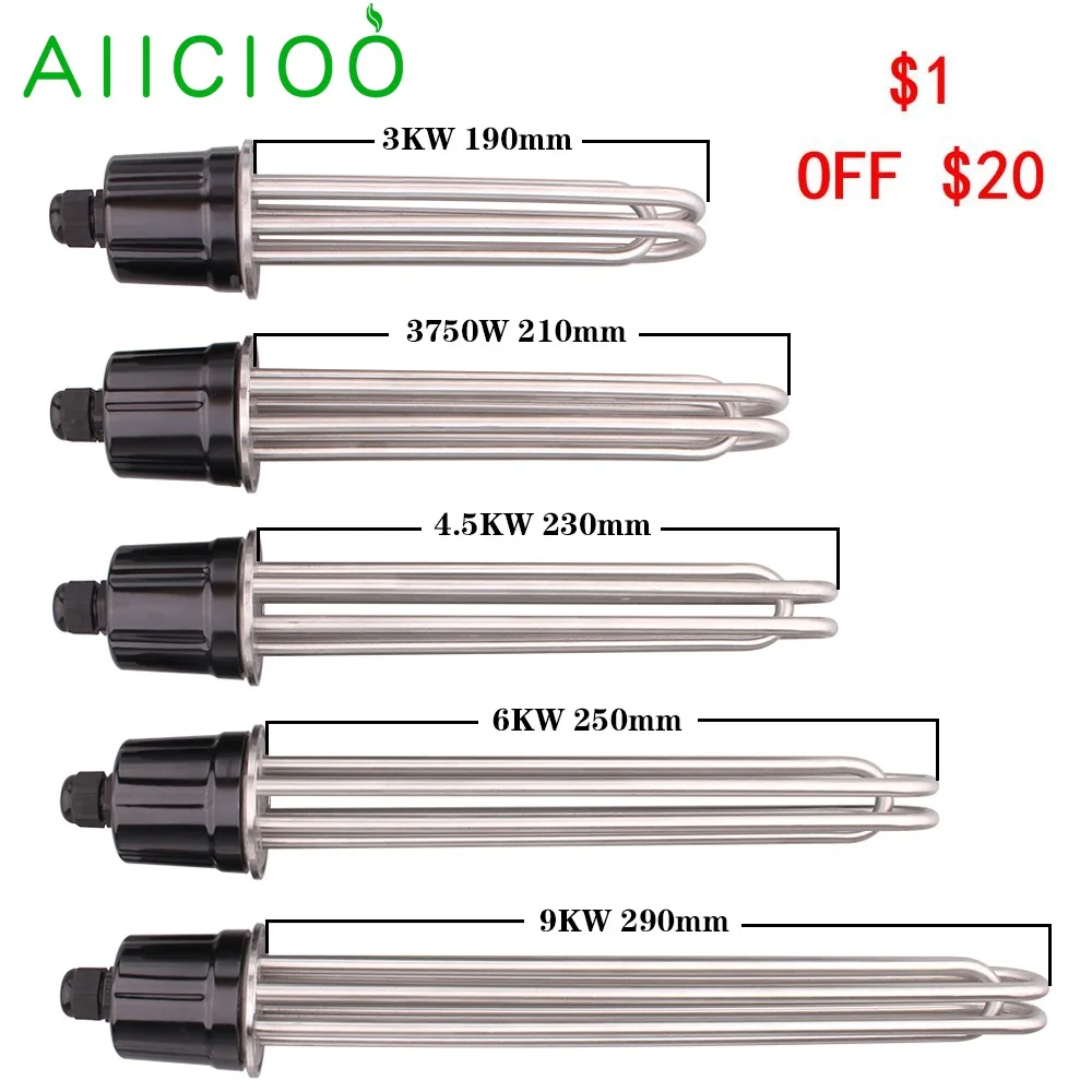 AIICIOO 2Tri-Clamp Heating Element 220v for Brewing Electric Tubular Immersion  Water Heater 3KW 4.5KW 6KW 9KW 3750W