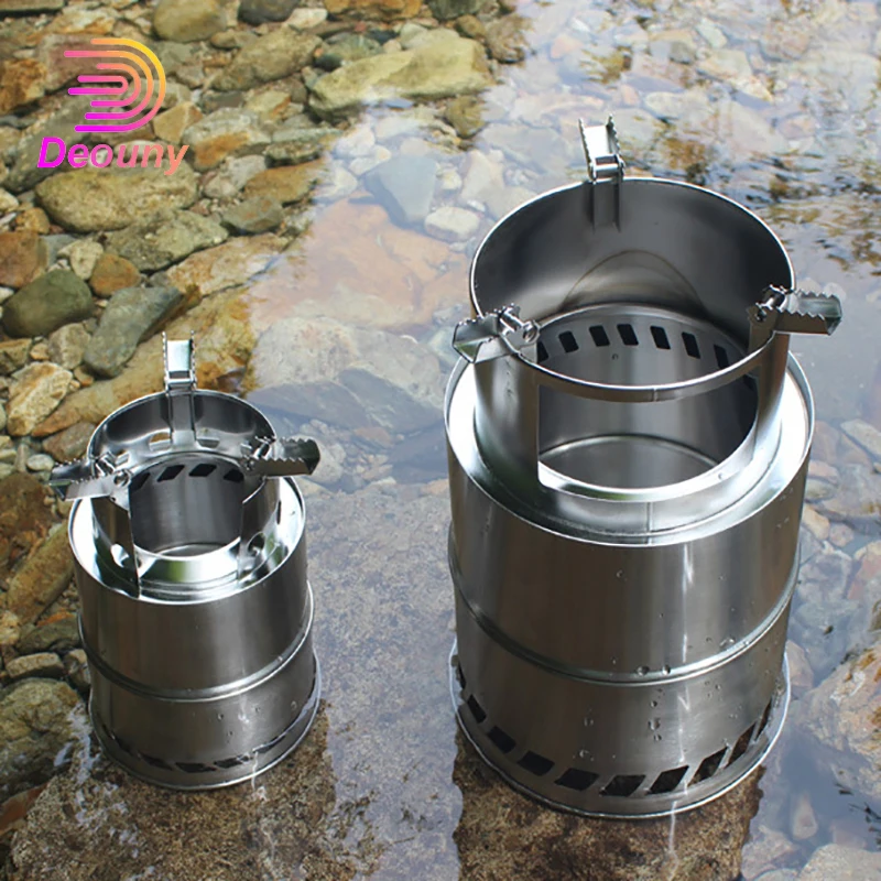 DEOUNY Outdoor Camping Smokeless Wood Stove Detachable BBQ Stove Stainless  Steel Charcoal Gas Heating Burner With Storage Bag