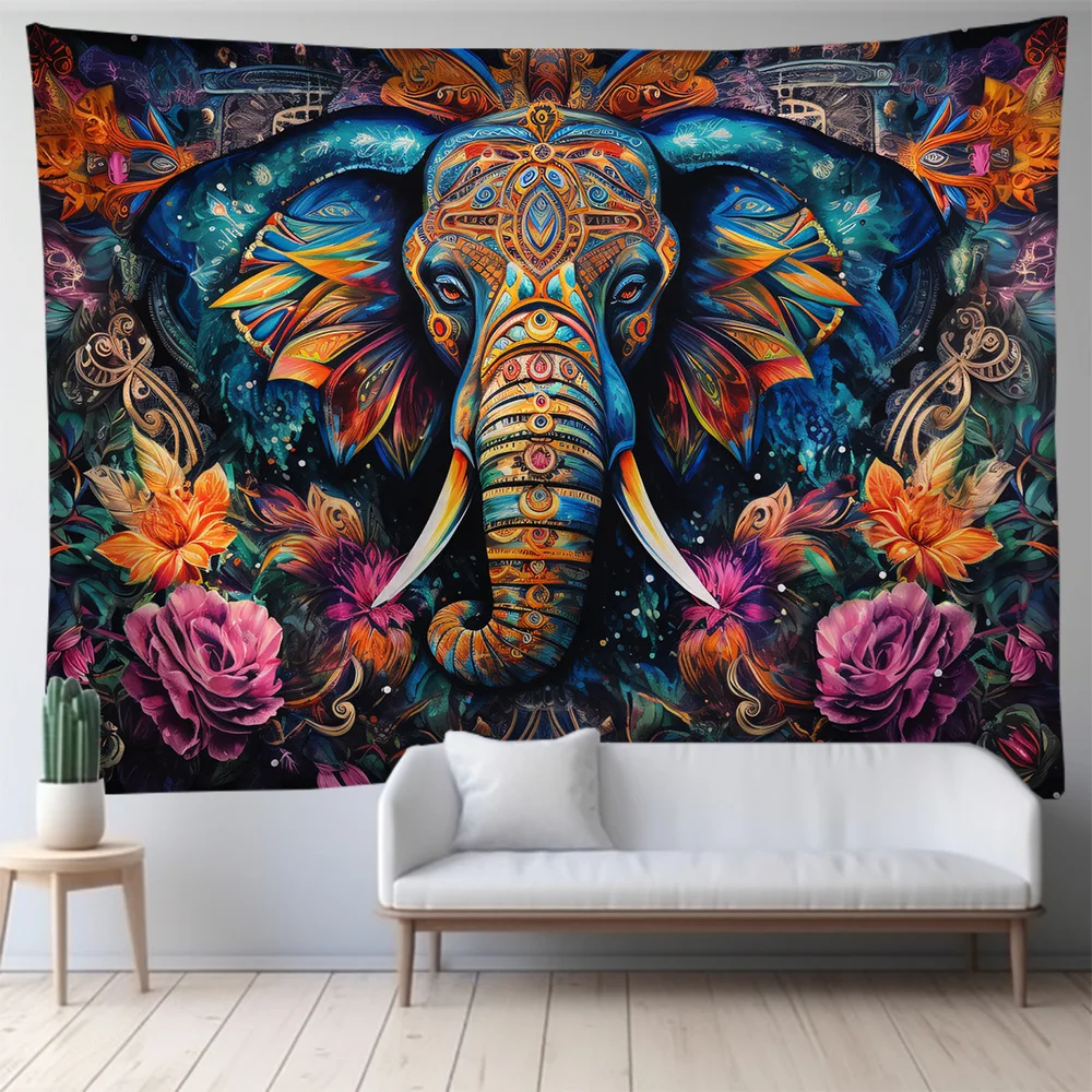 

Tapestry Colorful Elephant Flower Series Background Hanging Cloth New Animal Ins Home Decoration Living Room Bedroom Tapestries