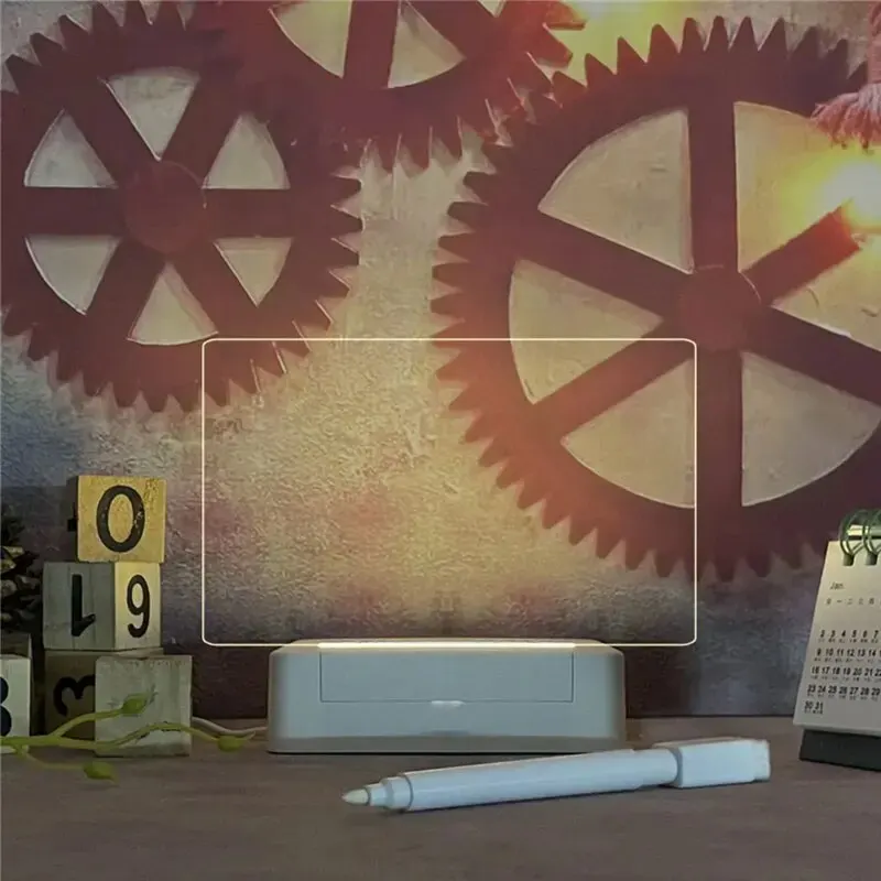 1pcs USB 따뜻한 노란색 라이트 시트 투명 빛 방출 아크릴 지울 수있는 메시지 작은 화이트 보드