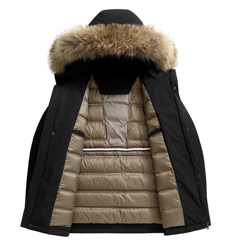 Lässige Winter-Herrenjacken mit Entendaunen, Streetwear mit Pelzkragen & Abnehmbarer Kapuze, Outdoor-Daunenjacke, Dicke Wattierte Parka – Detail 10