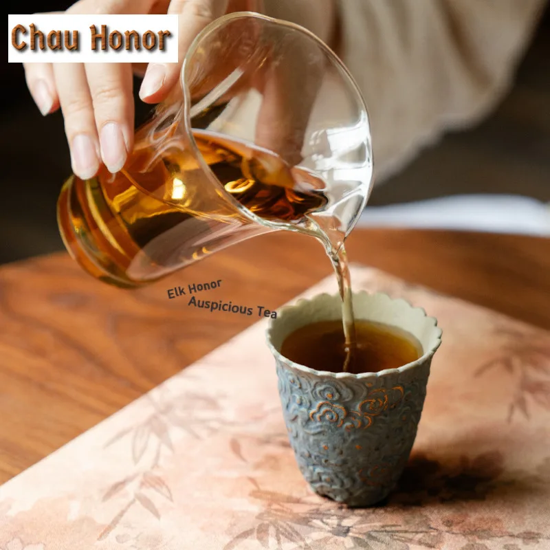 65ml Tracing Gold Relief Auspicious Clouds Teacup Tea Bowl Jug Tea-tasting Personal Cup Jianzhan Master Cups Chinese Tea Service