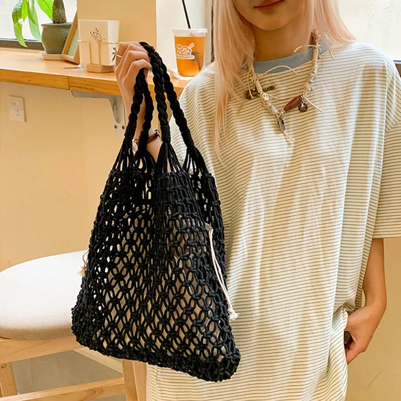 Summer Fashion Crochet Straw Handbag Bohemian Boho Woven Knit Shoulder Bag Aesthetic Raffia Beach Tote for Women