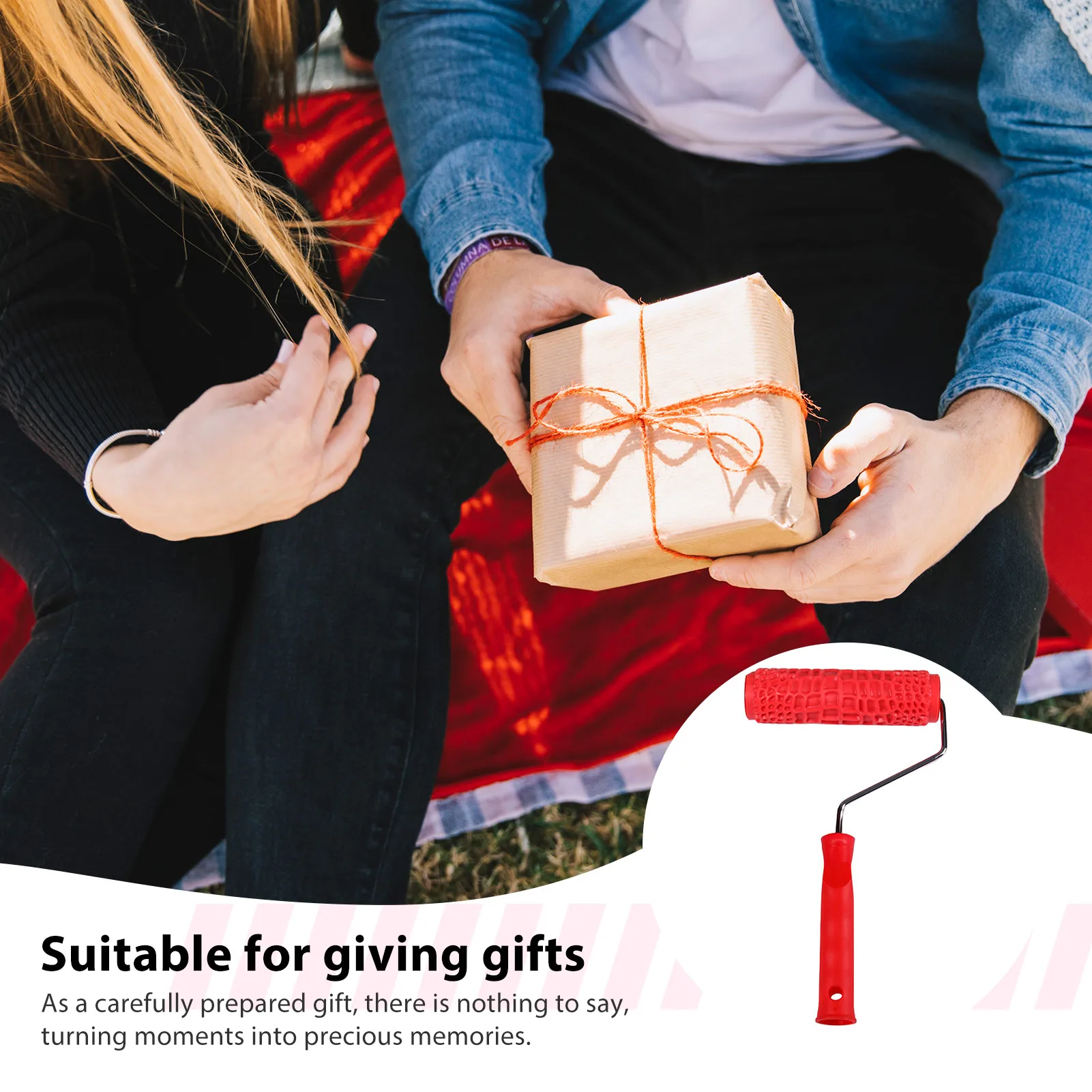 أسطوانة طلاء بمقبض بلاستيكي أحمر لفن الحائط المزخرف بنمط قرص العسل خفيف الوزن لتشطيب الجدار المزخرف